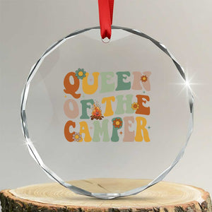 Camper Queen Crystal Glass Ornament Retro Groovy Funny Women Girls RV Camping Lovers TS10 Transparent Glass 3'' Circle Print Your Wear