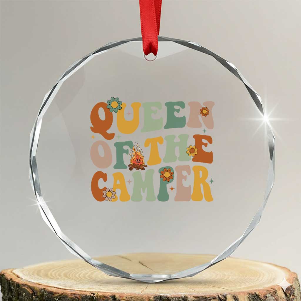 Camper Queen Crystal Glass Ornament Retro Groovy Funny Women Girls RV Camping Lovers TS10 Transparent Glass 3'' Circle Print Your Wear