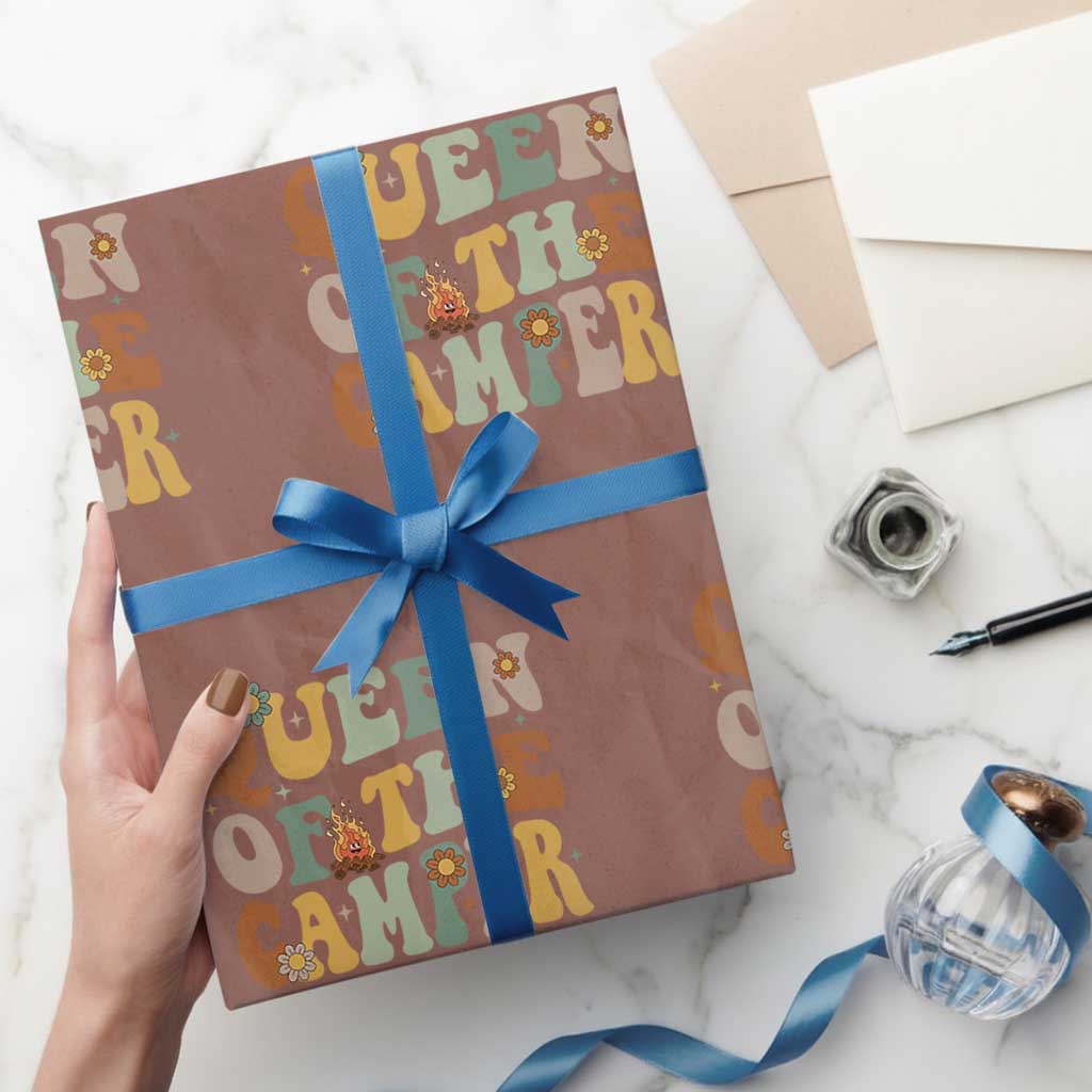 Camper Queen Wrapping Paper Roll Retro Groovy Funny Women Girls RV Camping Lovers TS10 Mocha Print Your Wear
