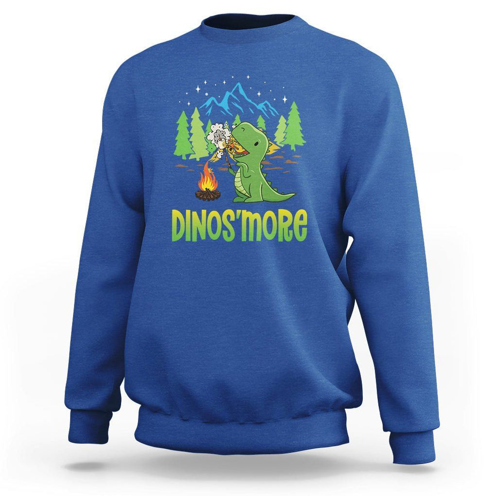 Camping Dinosaur Sweatshirt Dinos'more Funny Campfire Camper TS09 Royal Blue Printyourwear