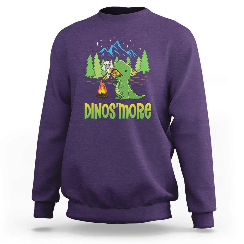 Camping Dinosaur Sweatshirt Dinos'more Funny Campfire Camper TS09 Purple Printyourwear