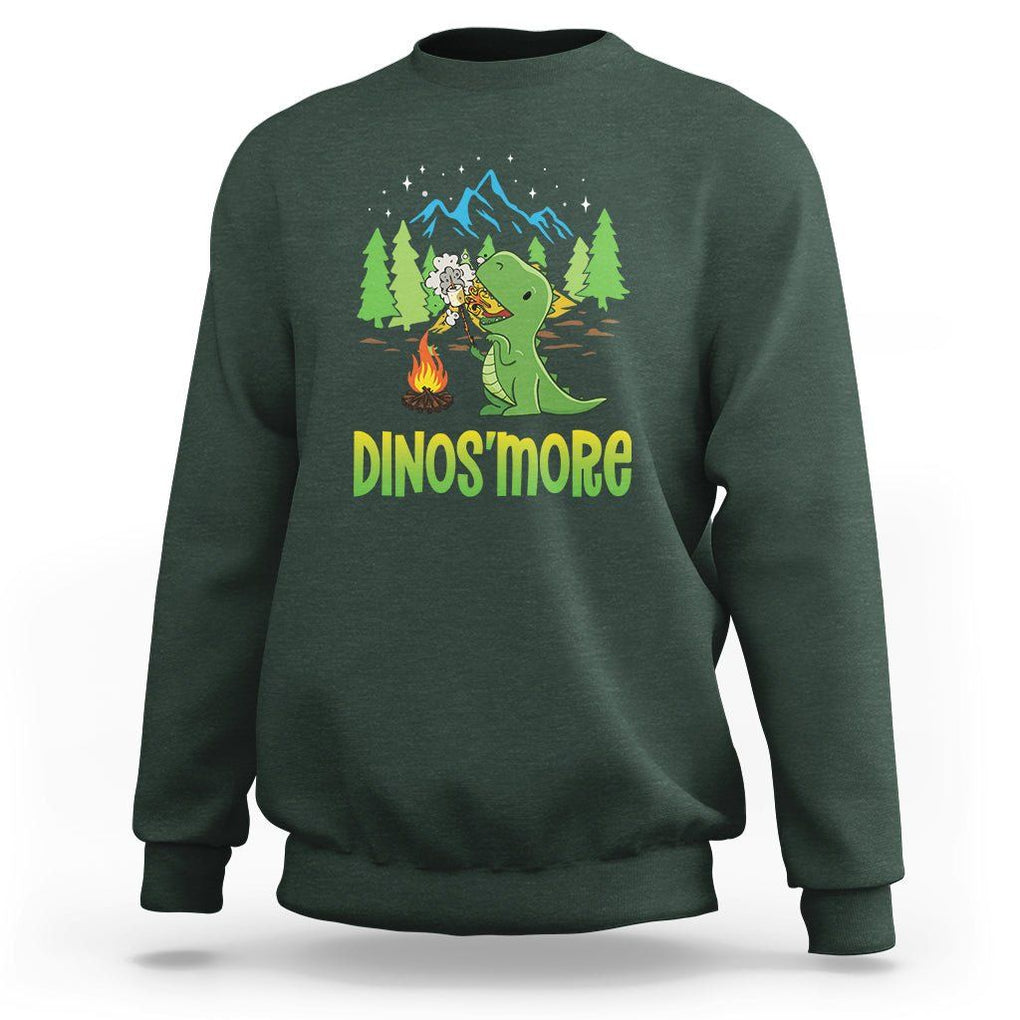Camping Dinosaur Sweatshirt Dinos'more Funny Campfire Camper TS09 Dark Forest Green Printyourwear