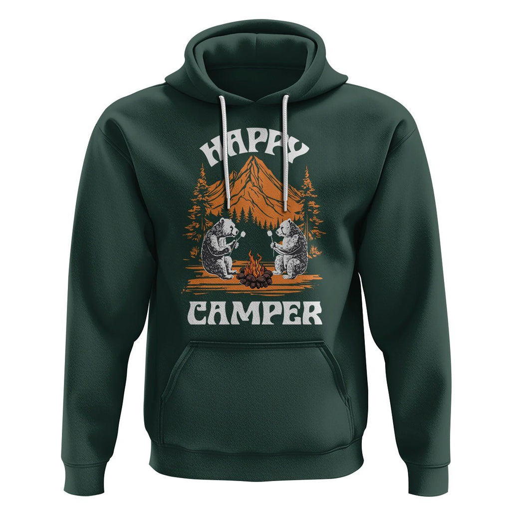 Camping Hoodie Happy Camper Funny Bear Campfire TS09 Dark Forest Green Printyourwear