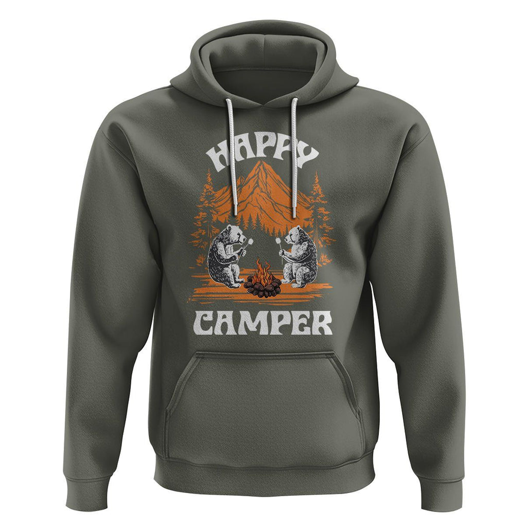 Camping Hoodie Happy Camper Funny Bear Campfire TS09 Military Green Printyourwear