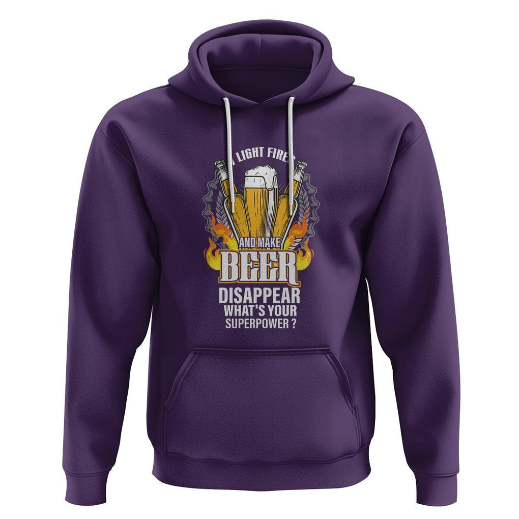 Camping Hoodie I Light Fires And Make Beer Disappear What's Your Superpower TS09 Purple Printyourwear