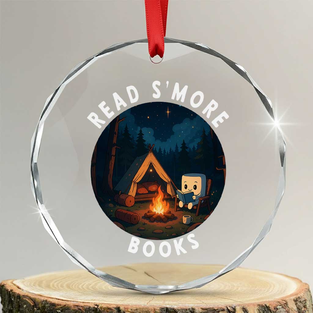 Camping Lover Crystal Glass Ornament Read Smore Books Funny Smores TS12 Transparent Glass 3'' Circle Print Your Wear