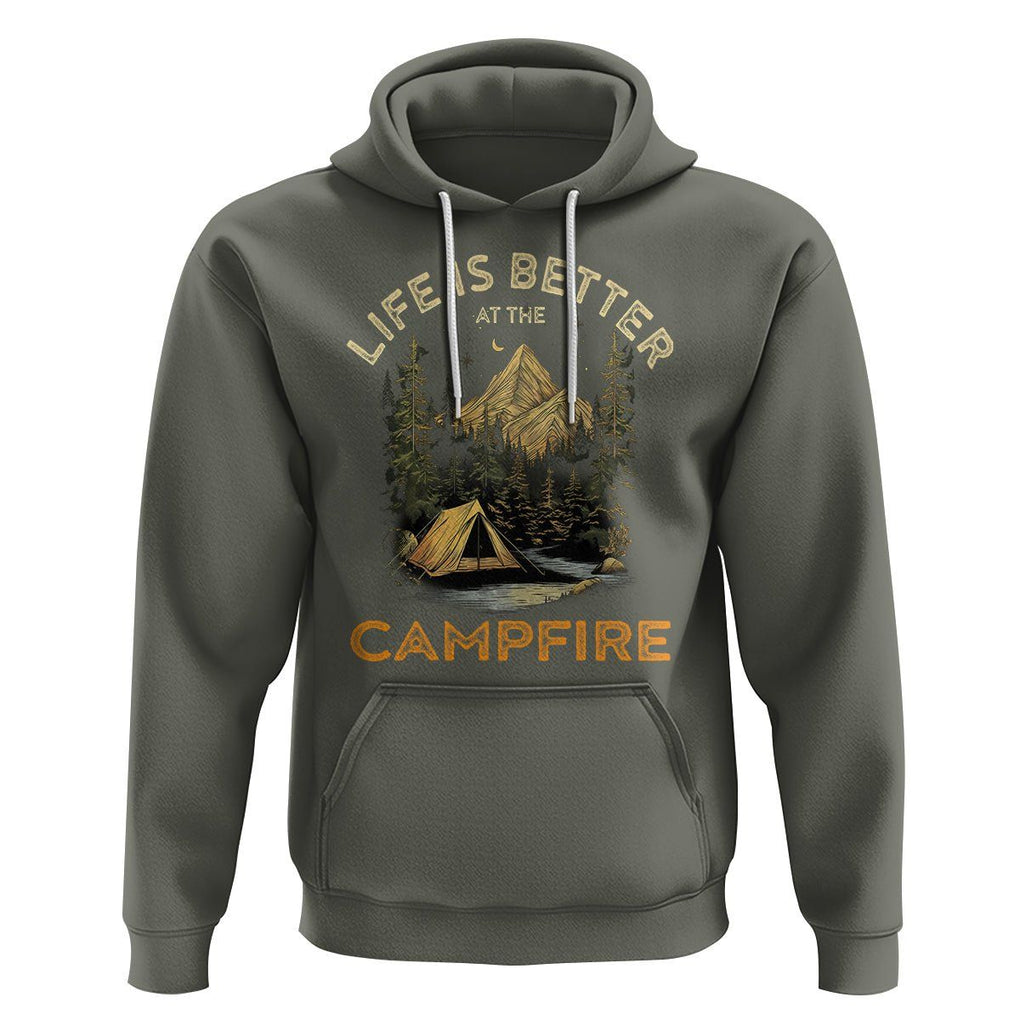 Camping Lover Hoodie Life Is Better At The Campfire TS09 Military Green Printyourwear