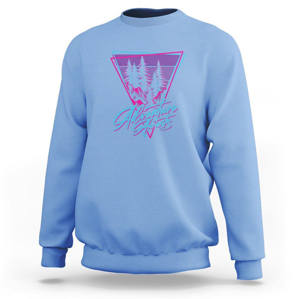 Camping Lover Sweatshirt Adventure Awaits Outdoors Hiking Mountains Climber TS09 Carolina Blue Printyourwear