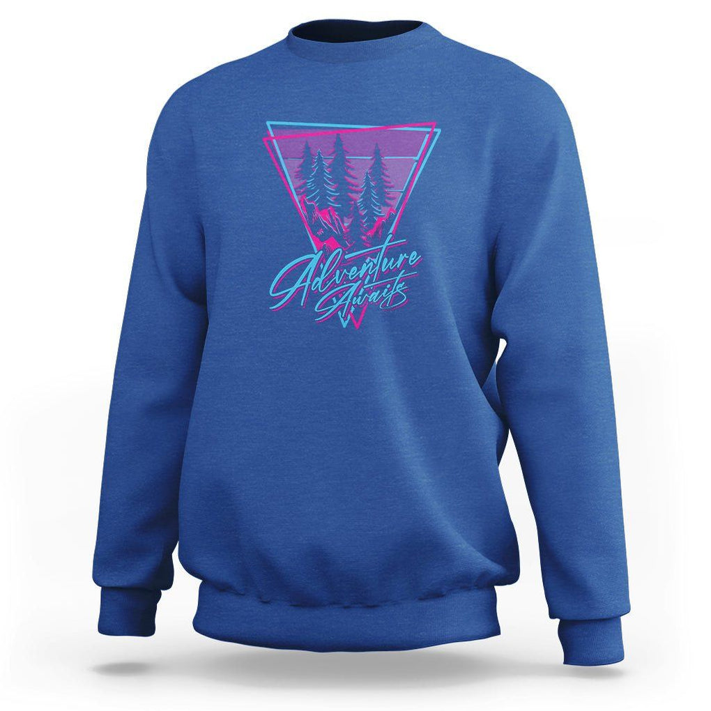 Camping Lover Sweatshirt Adventure Awaits Outdoors Hiking Mountains Climber TS09 Royal Blue Printyourwear