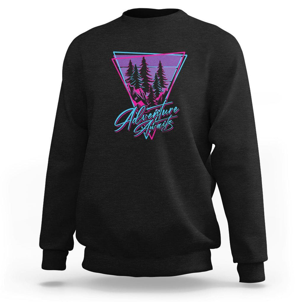 Camping Lover Sweatshirt Adventure Awaits Outdoors Hiking Mountains Climber TS09 Black Printyourwear