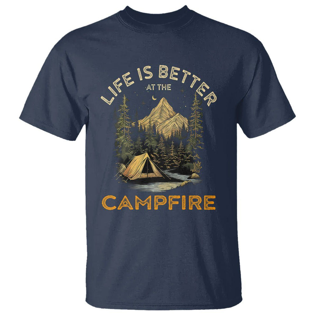 Camping Lover T Shirt Life Is Better At The Campfire TS09 Navy Printyourwear