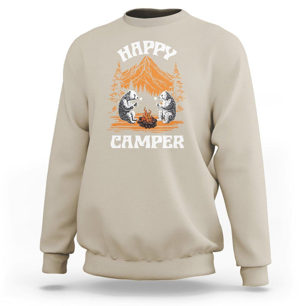 Camping Sweatshirt Happy Camper Funny Bear Campfire TS09 Sand Printyourwear