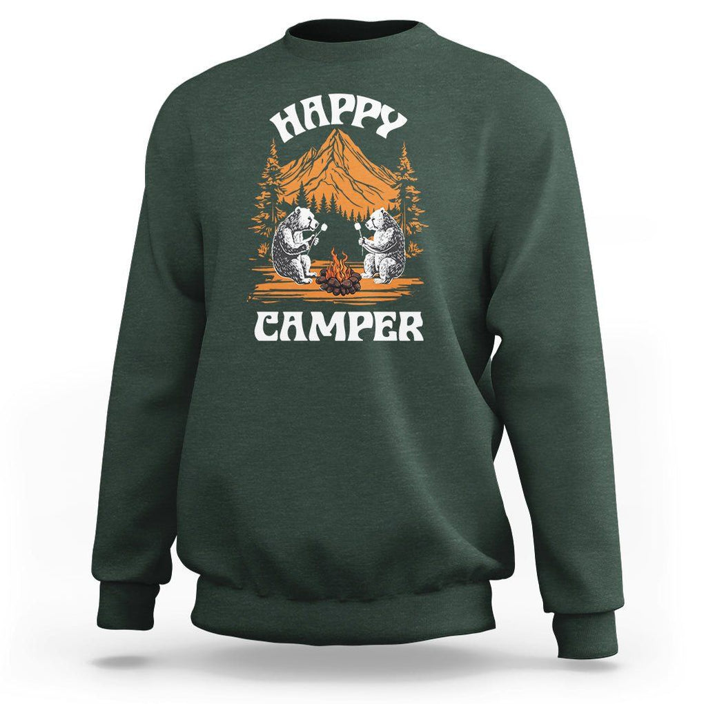 Camping Sweatshirt Happy Camper Funny Bear Campfire TS09 Dark Forest Green Printyourwear