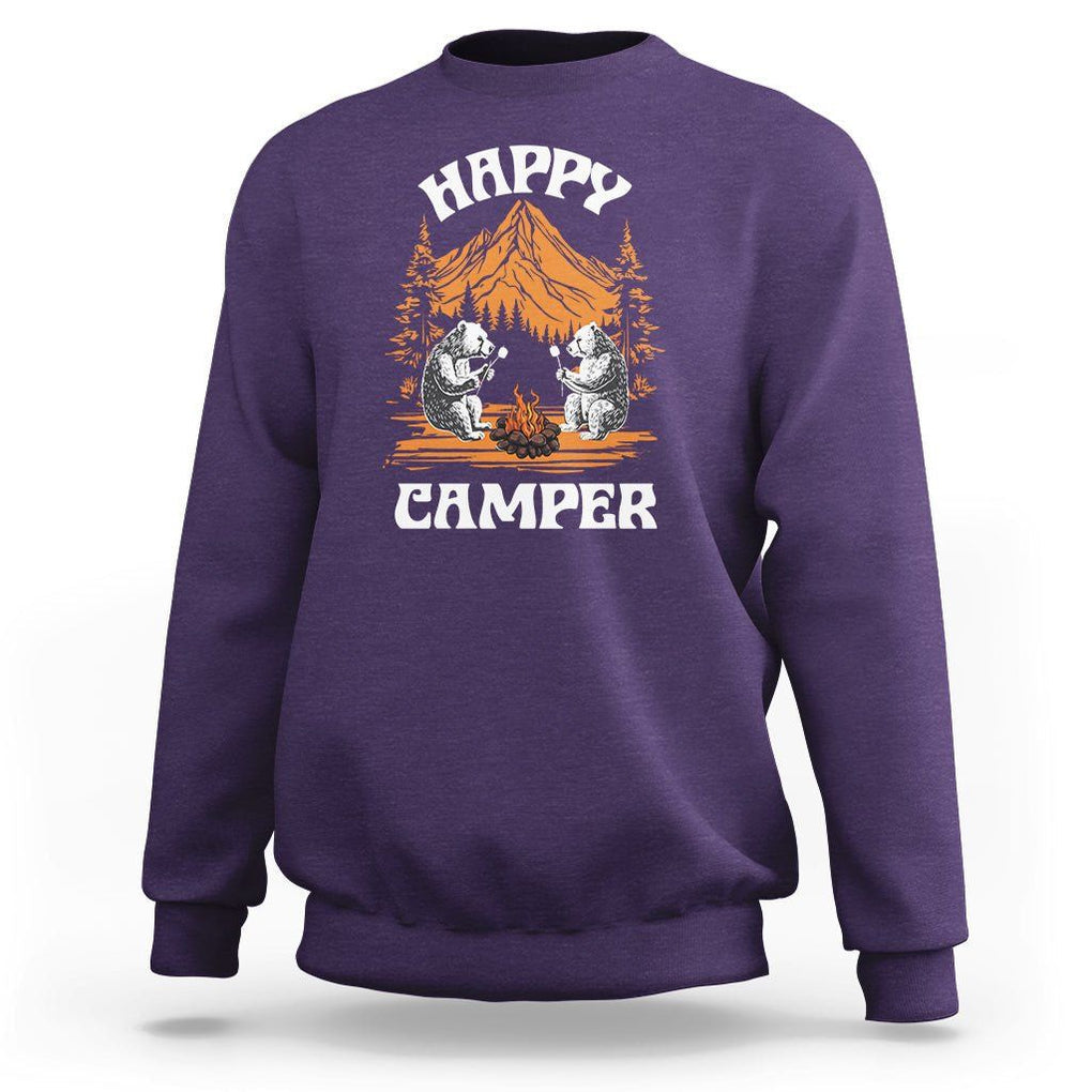 Camping Sweatshirt Happy Camper Funny Bear Campfire TS09 Purple Printyourwear