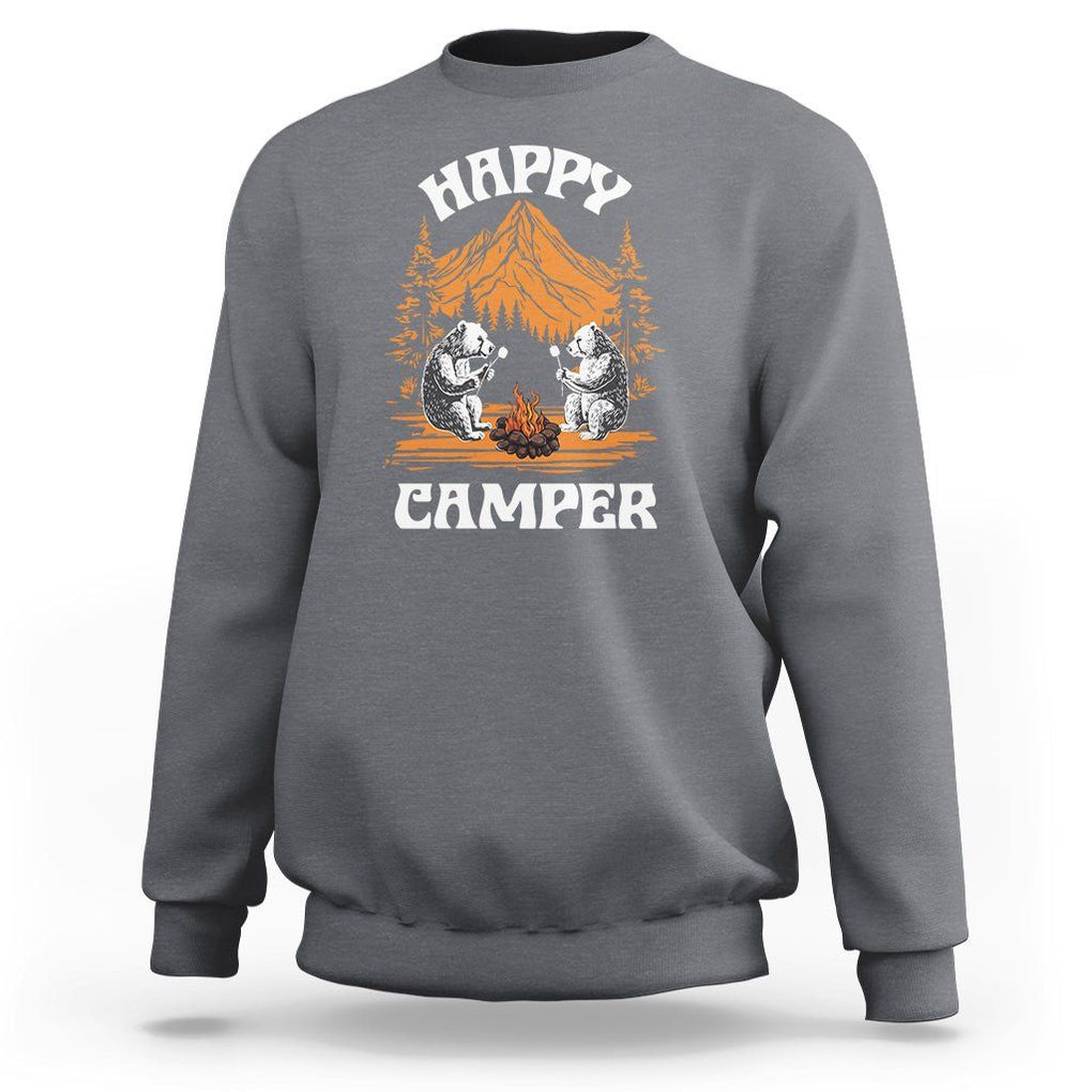 Camping Sweatshirt Happy Camper Funny Bear Campfire TS09 Charcoal Printyourwear