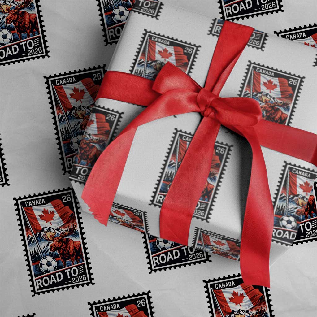Canada Soccer Moose Wrapping Paper Roll Vintage Postal Stamp Road To 2026 TS12 White Print Your Wear