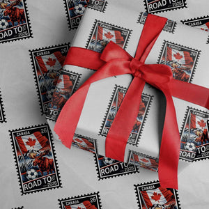 Canada Soccer Moose Wrapping Paper Roll Vintage Postal Stamp Road To 2026 TS12 White Print Your Wear