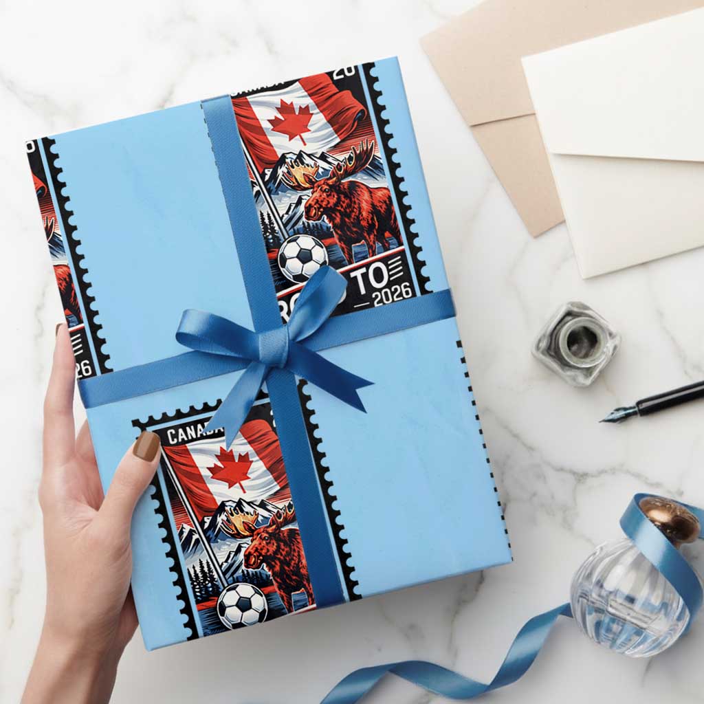 Canada Soccer Moose Wrapping Paper Roll Vintage Postal Stamp Road To 2026 TS12 Light Blue Print Your Wear