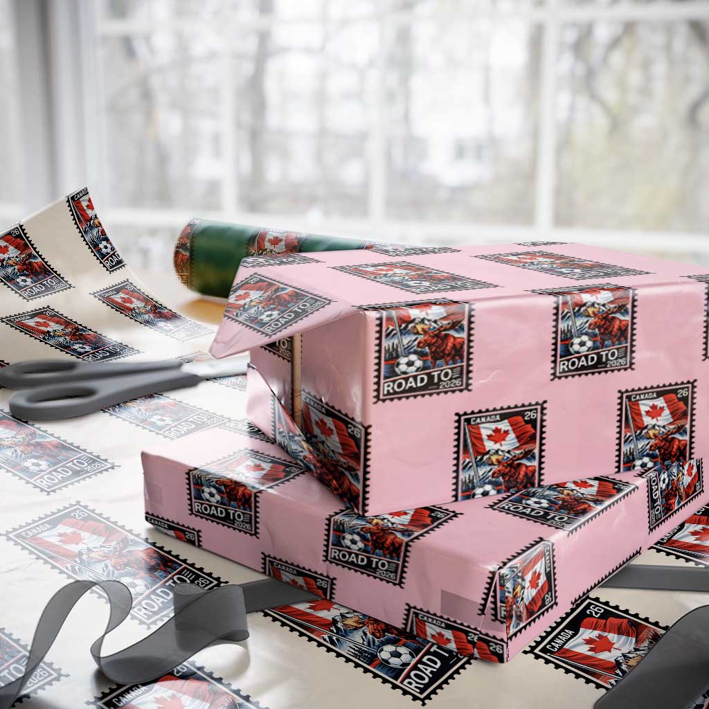 Canada Soccer Moose Wrapping Paper Roll Vintage Postal Stamp Road To 2026 TS12 Light Pink Print Your Wear