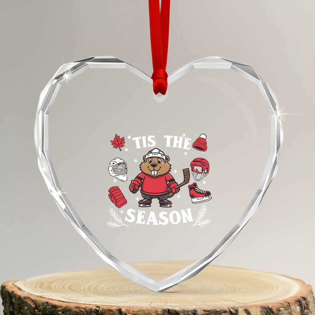 Canadian Ice Hockey Beaver Heart Crystal Glass Ornament Tis The Season Holiday Gift TS12 Transparent Glass 3'' Heart Print Your Wear