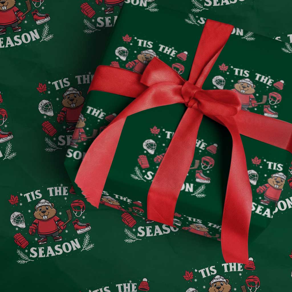 Canadian Ice Hockey Beaver Wrapping Paper Roll Tis The Season Holiday Gift TS12 Green Print Your Wear