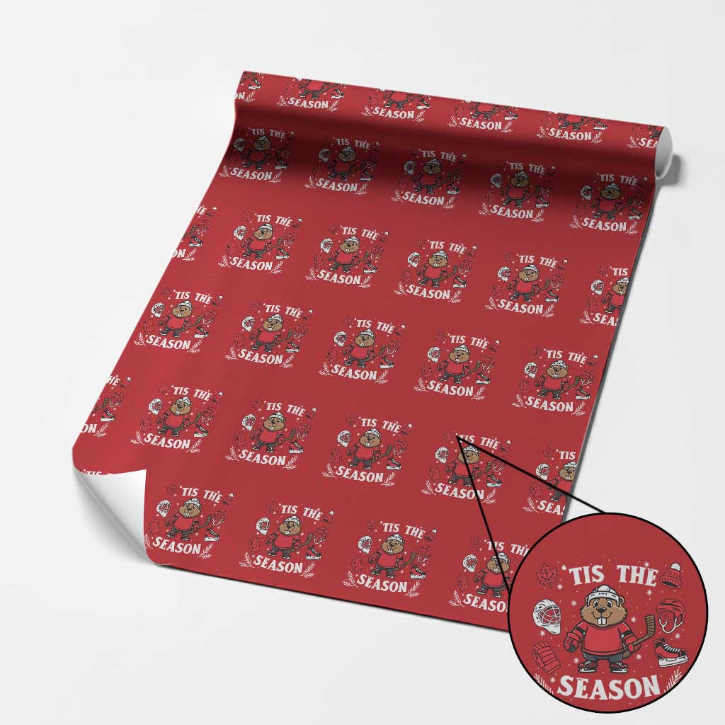 Canadian Ice Hockey Beaver Wrapping Paper Roll Tis The Season Holiday Gift TS12 Red Print Your Wear
