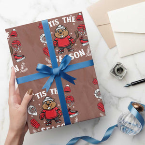 Canadian Ice Hockey Beaver Wrapping Paper Roll Tis The Season Holiday Gift TS12 Mocha Print Your Wear