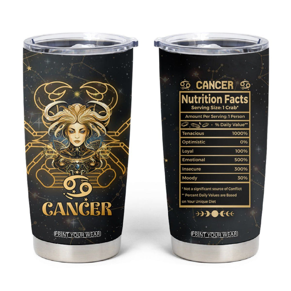 Cancer Zodiac Tumbler Cup Celestial Constellation Astrology Horoscope Galaxy TB02 Black Printyourwear