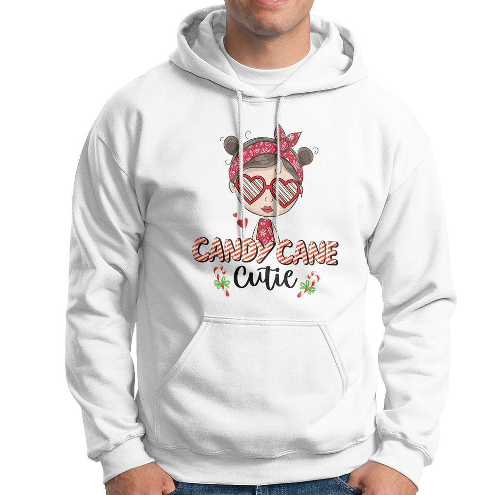 Candy Cane Cutie Christmas Cute Girl Kid Messy Bun Hoodie TS09 White Printyourwear