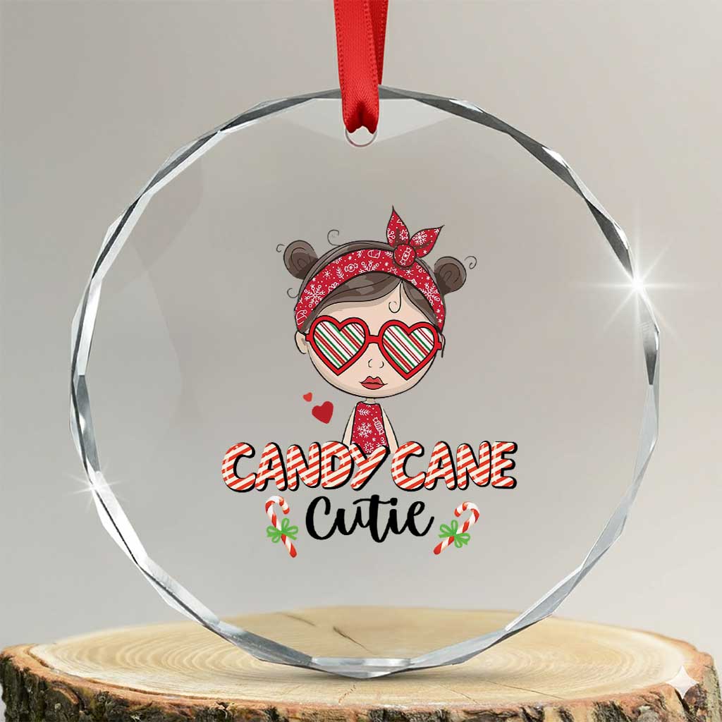 Candy Cane Cutie Xmas Cute Girl Kid Messy Bun Crystal Glass Ornament TS09 Transparent Glass 3'' Circle Print Your Wear