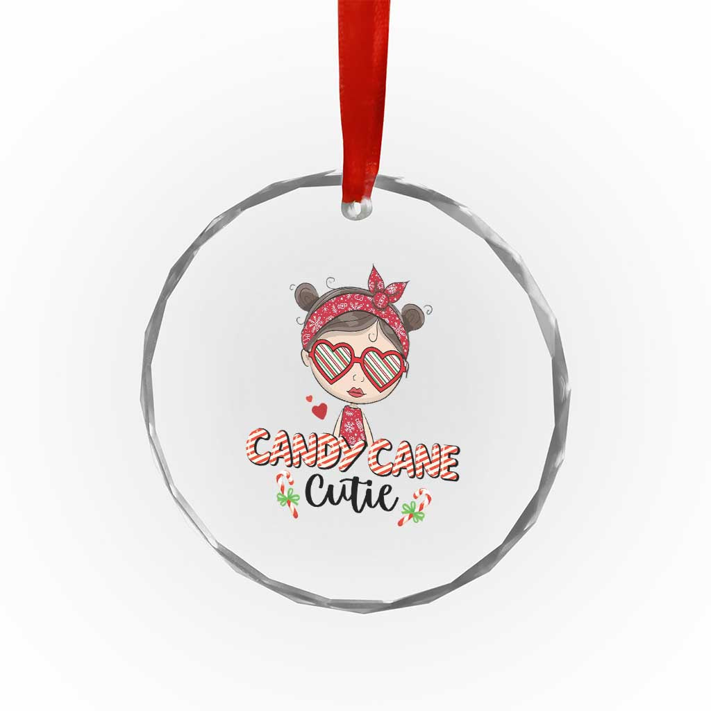 Candy Cane Cutie Xmas Cute Girl Kid Messy Bun Crystal Glass Ornament TS09 Print Your Wear