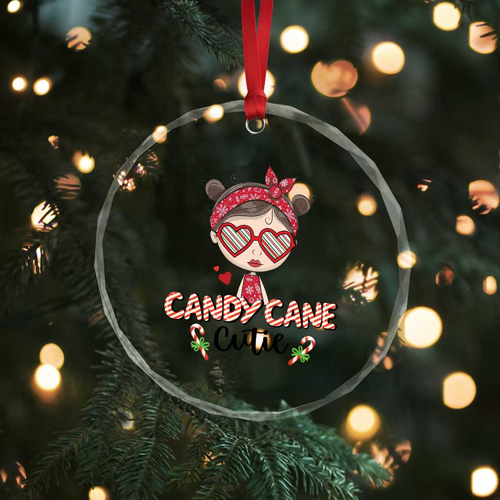 Candy Cane Cutie Xmas Cute Girl Kid Messy Bun Crystal Glass Ornament TS09 Print Your Wear