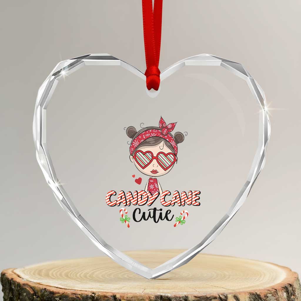 Candy Cane Cutie Xmas Cute Girl Kid Messy Bun Heart Crystal Glass Ornament TS09 Transparent Glass 3'' Heart Print Your Wear