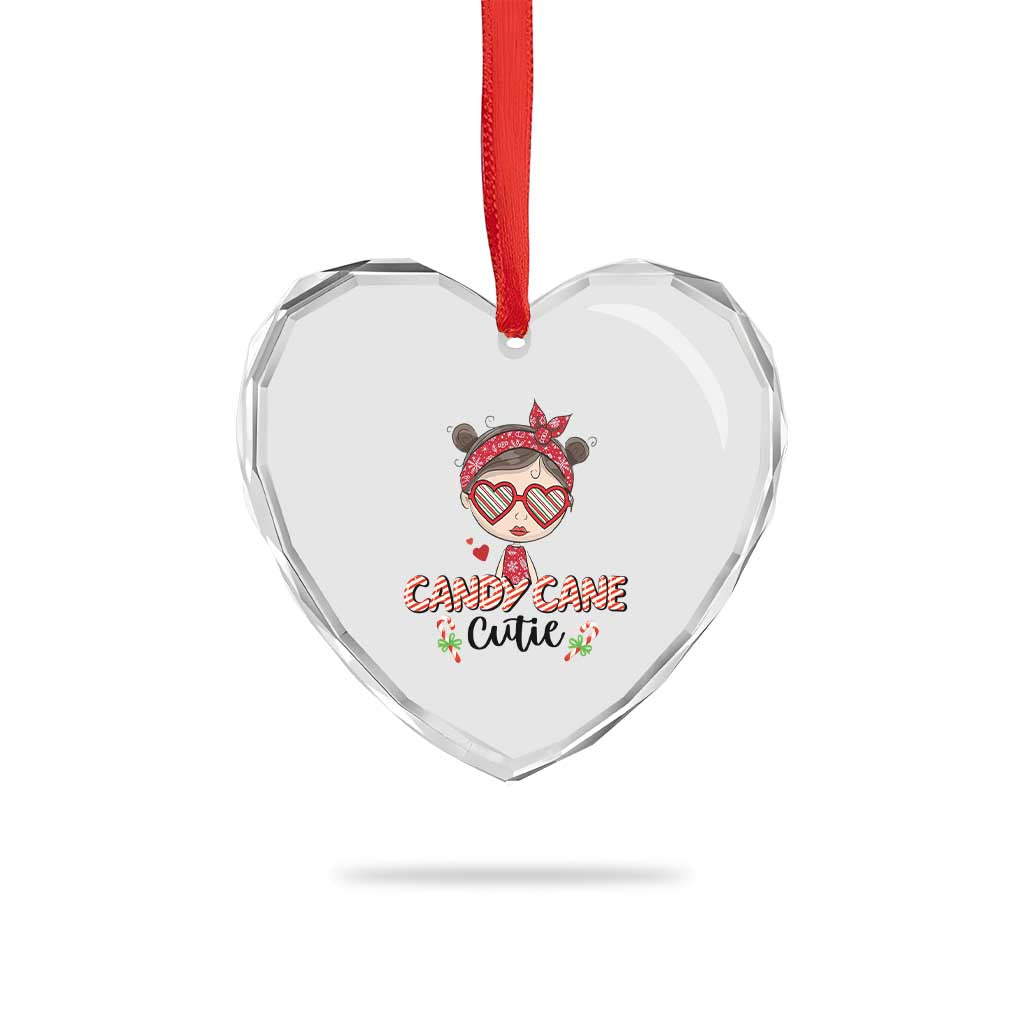 Candy Cane Cutie Xmas Cute Girl Kid Messy Bun Heart Crystal Glass Ornament TS09 Print Your Wear