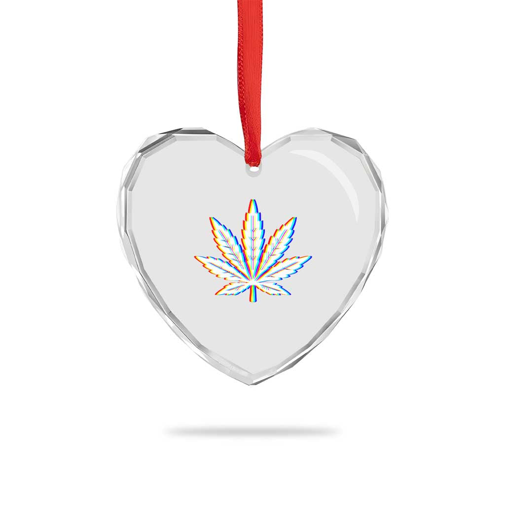 Cannabis Leaf Glitch Effect Graphic Heart Crystal Glass Ornament Retro RGB Distortion Weed and Stoner Lifestyle TS02 Print Your Wear