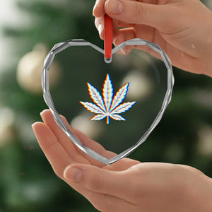 Cannabis Leaf Glitch Effect Graphic Heart Crystal Glass Ornament Retro RGB Distortion Weed and Stoner Lifestyle TS02 Print Your Wear