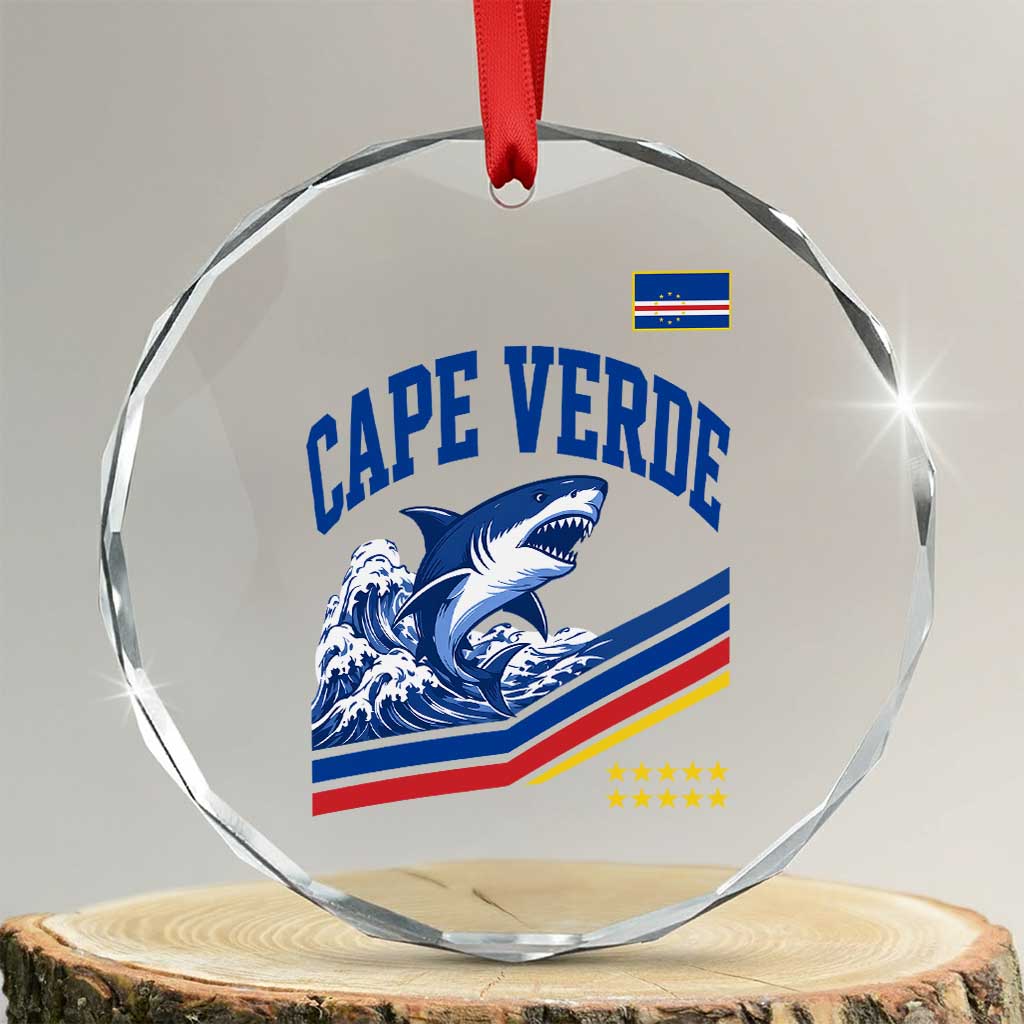 Cape Verde Blue Sharks Ocean Wave Graphic Crystal Glass Ornament Cabo Verde Pride Sports Fans TS02 Transparent Glass 3'' Circle Print Your Wear