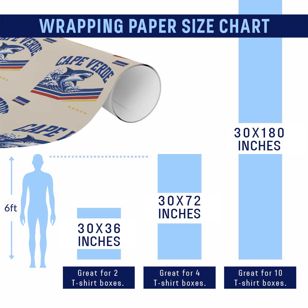 Cape Verde Blue Sharks Ocean Wave Graphic Wrapping Paper Roll Cabo Verde Pride Sports Fans