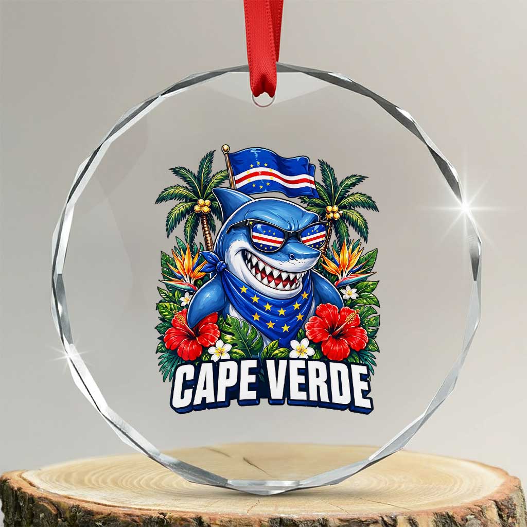 Cape Verde Cool Blue Shark Tropical Graphic Crystal Glass Ornament Cabo Verde Paradise Verdean Soccer Football Fans TS02 Transparent Glass 3'' Circle Print Your Wear
