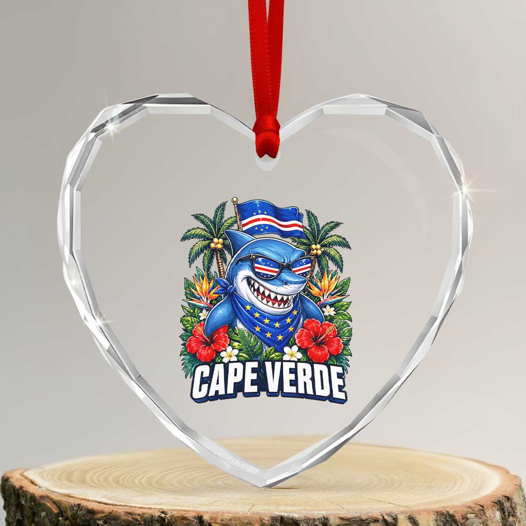 Cape Verde Cool Blue Shark Tropical Graphic Heart Crystal Glass Ornament Cabo Verde Paradise Verdean Soccer Football Fans TS02 Transparent Glass 3'' Heart Print Your Wear