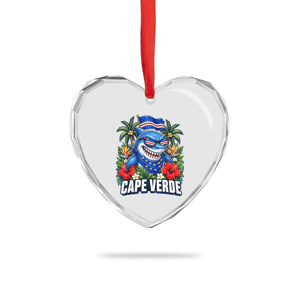 Cape Verde Cool Blue Shark Tropical Graphic Heart Crystal Glass Ornament Cabo Verde Paradise Verdean Soccer Football Fans TS02 Print Your Wear