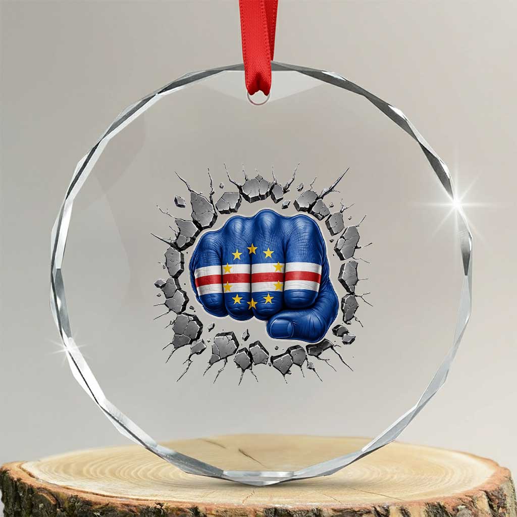 Cape Verde Flag Fist Power Stone Wall Break Graphic Crystal Glass Ornament Cabo Verde Strong Roots National Pride TS02 Transparent Glass 3'' Circle Print Your Wear