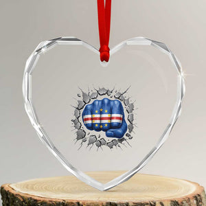 Cape Verde Flag Fist Power Stone Wall Break Graphic Heart Crystal Glass Ornament Cabo Verde Strong Roots National Pride TS02 Transparent Glass 3'' Heart Print Your Wear
