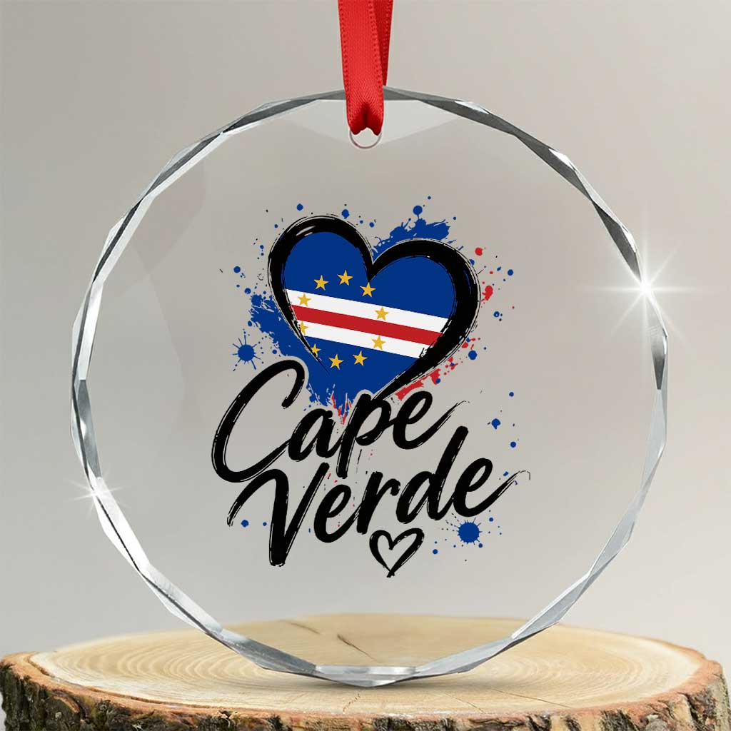 Cape Verde Flag Heart Crystal Glass Ornament Cabo Verde Pride Verdean Love TS02 Transparent Glass 3'' Circle Print Your Wear