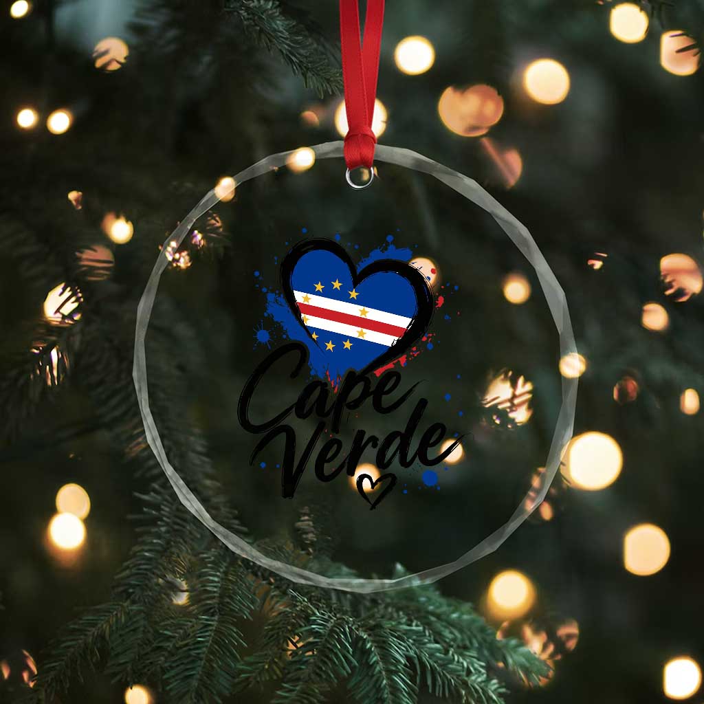Cape Verde Flag Heart Crystal Glass Ornament Cabo Verde Pride Verdean Love