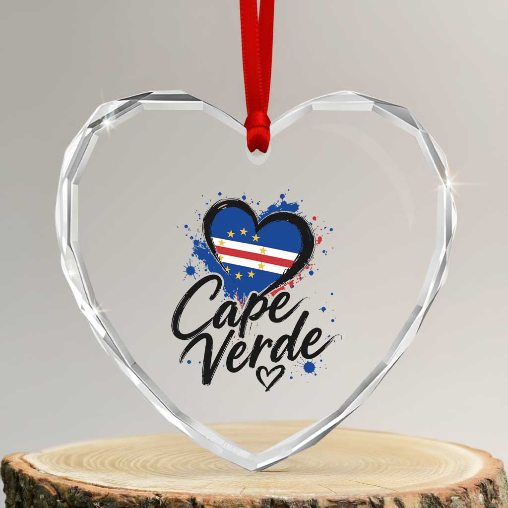 Cape Verde Flag Heart Heart Crystal Glass Ornament Cabo Verde Pride Verdean Love TS02 Transparent Glass 3'' Heart Print Your Wear