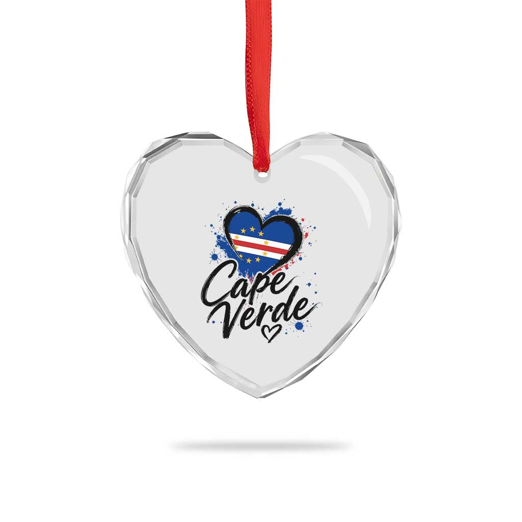 Cape Verde Flag Heart Heart Crystal Glass Ornament Cabo Verde Pride Verdean Love TS02 Print Your Wear