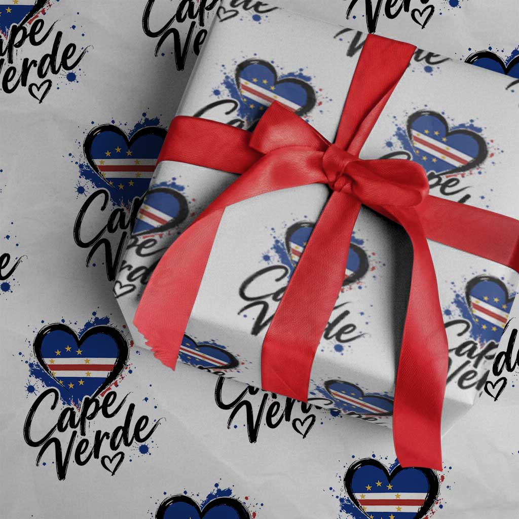 Cape Verde Flag Heart Wrapping Paper Roll Cabo Verde Pride Verdean Love TS02 White Print Your Wear