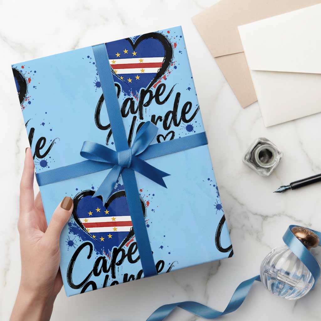 Cape Verde Flag Heart Wrapping Paper Roll Cabo Verde Pride Verdean Love TS02 Light Blue Print Your Wear