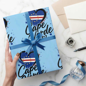 Cape Verde Flag Heart Wrapping Paper Roll Cabo Verde Pride Verdean Love TS02 Light Blue Print Your Wear